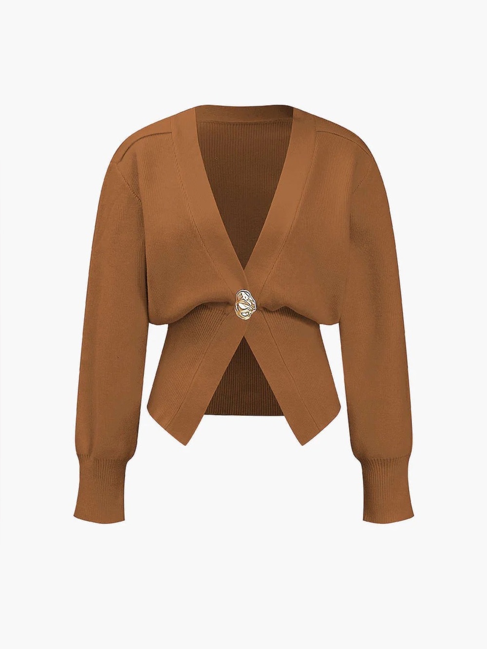 MICAS Women's Cropped Rust Orange V-Neck Cardigan with Decorative Button